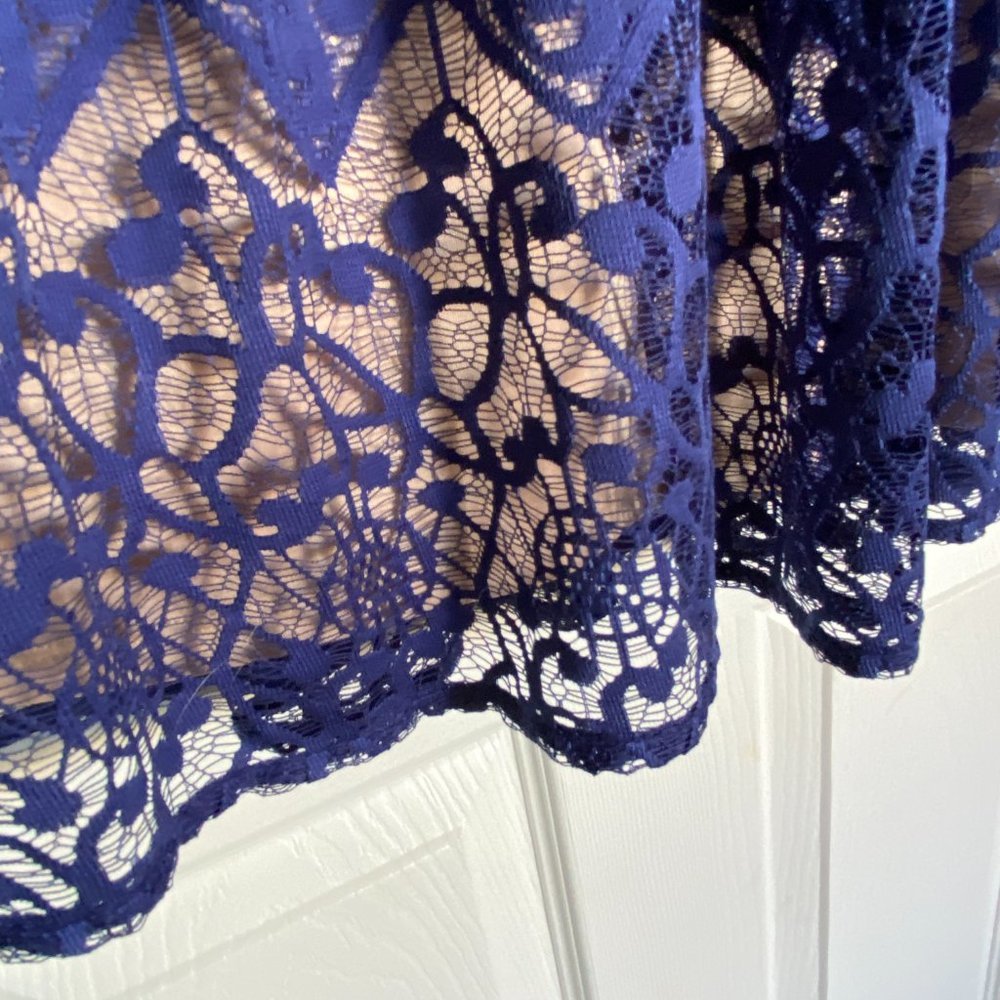 Blue Lace Dress London Time Size 6 Fit & Flare Sleeveless Lace Zip - Picture 5 of 8